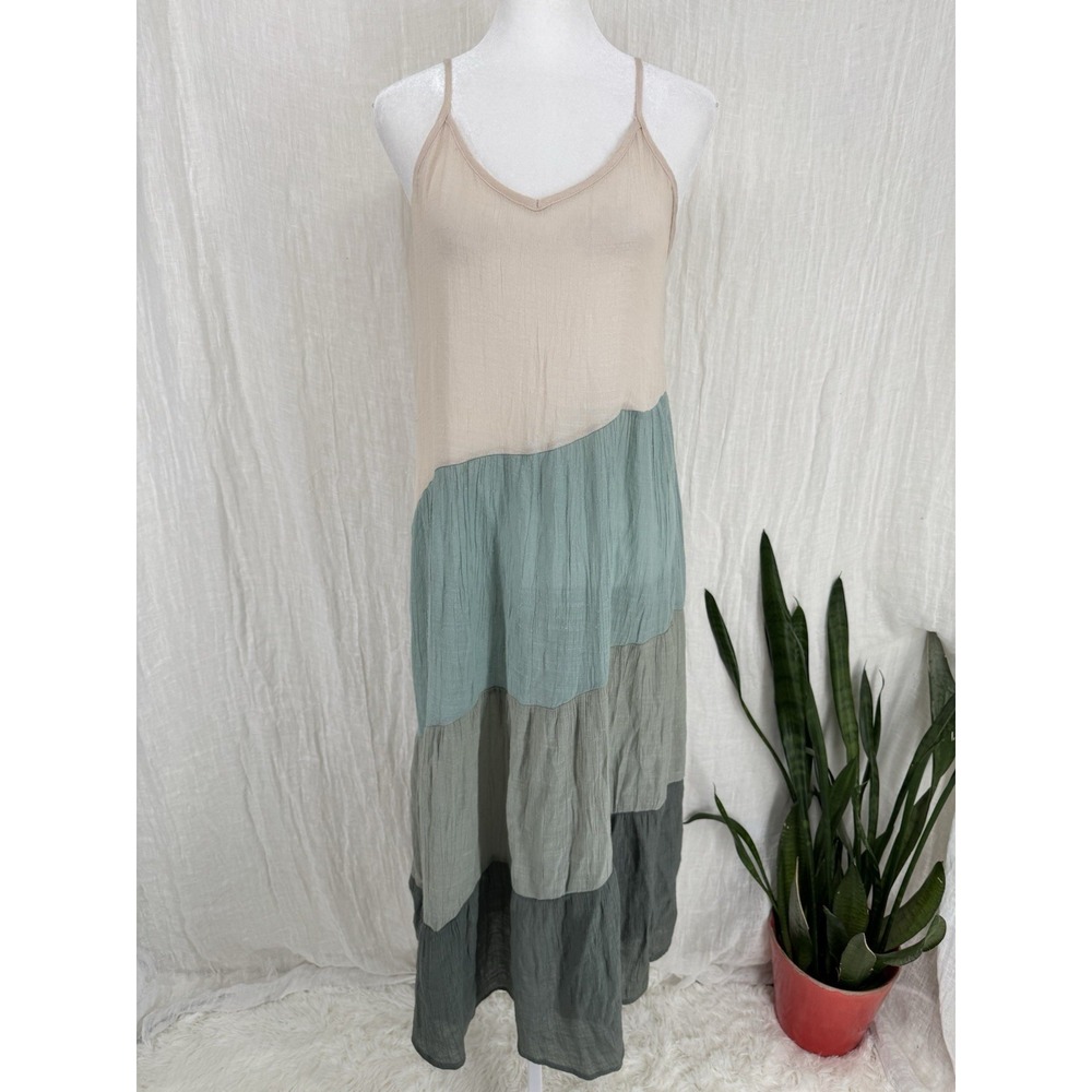 Sheer Gauze Maxi Slip Dress S Coastal Boho Chic Festival Tiered Rayon Layering
